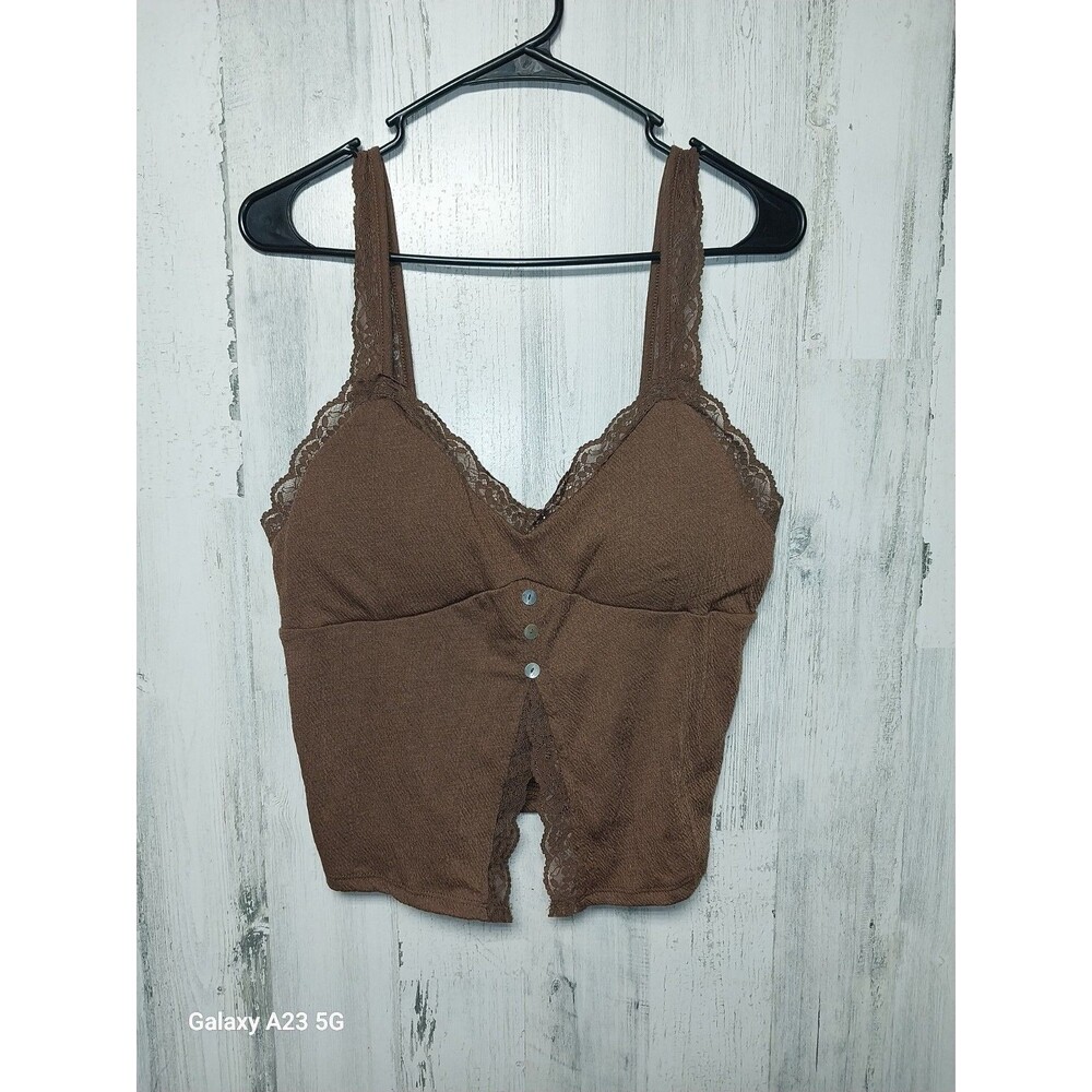 Stitch & Pine Brown Lace Cropped Tank Top XL NWT